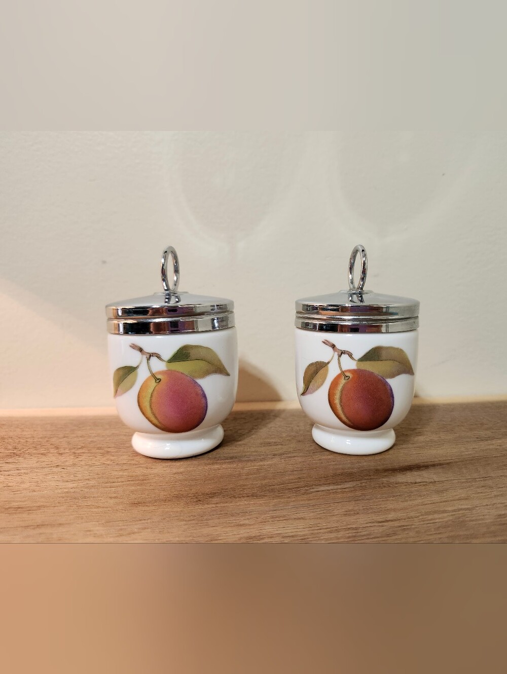 2 Royal Worcester Evesham Egg Coddlers Peach Berries vintage England Breakfast